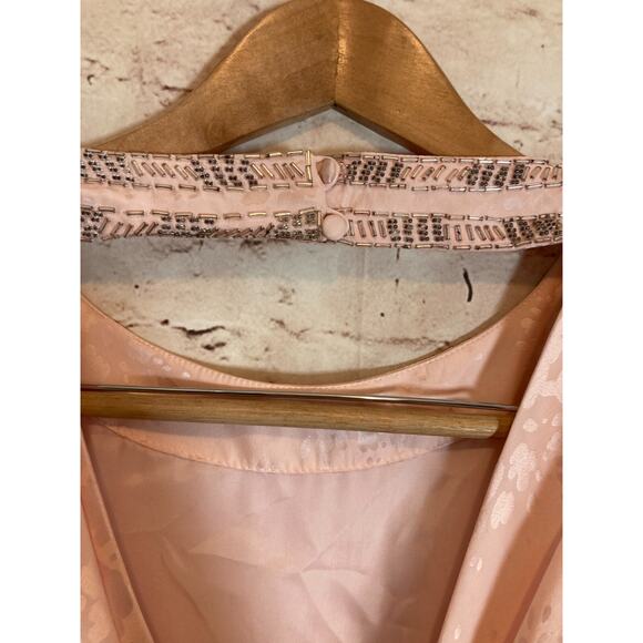 Vintage d'ore Silk Dress Women 14 Pale Pink Beaded Draped Made In Hong Kong 90s - Picture 3 of 16
